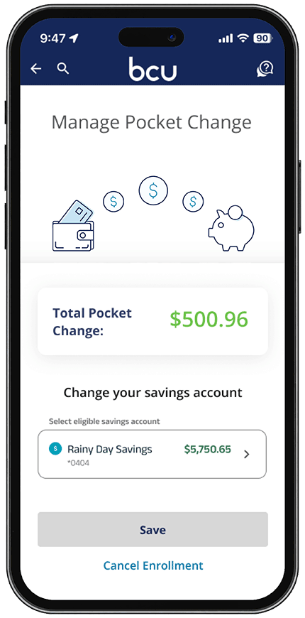 pocket change mobile screen